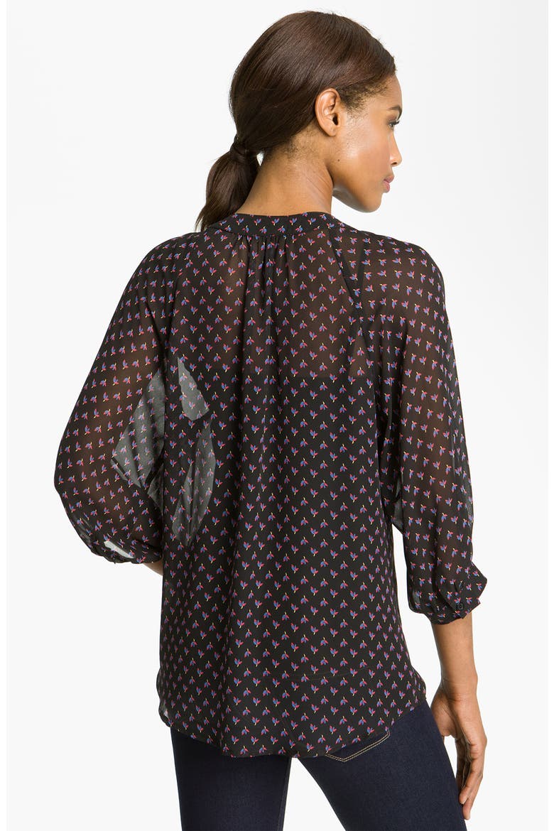Sheer Print Henley Blouse, Alternate, color, BLACK DITSY FLORAL