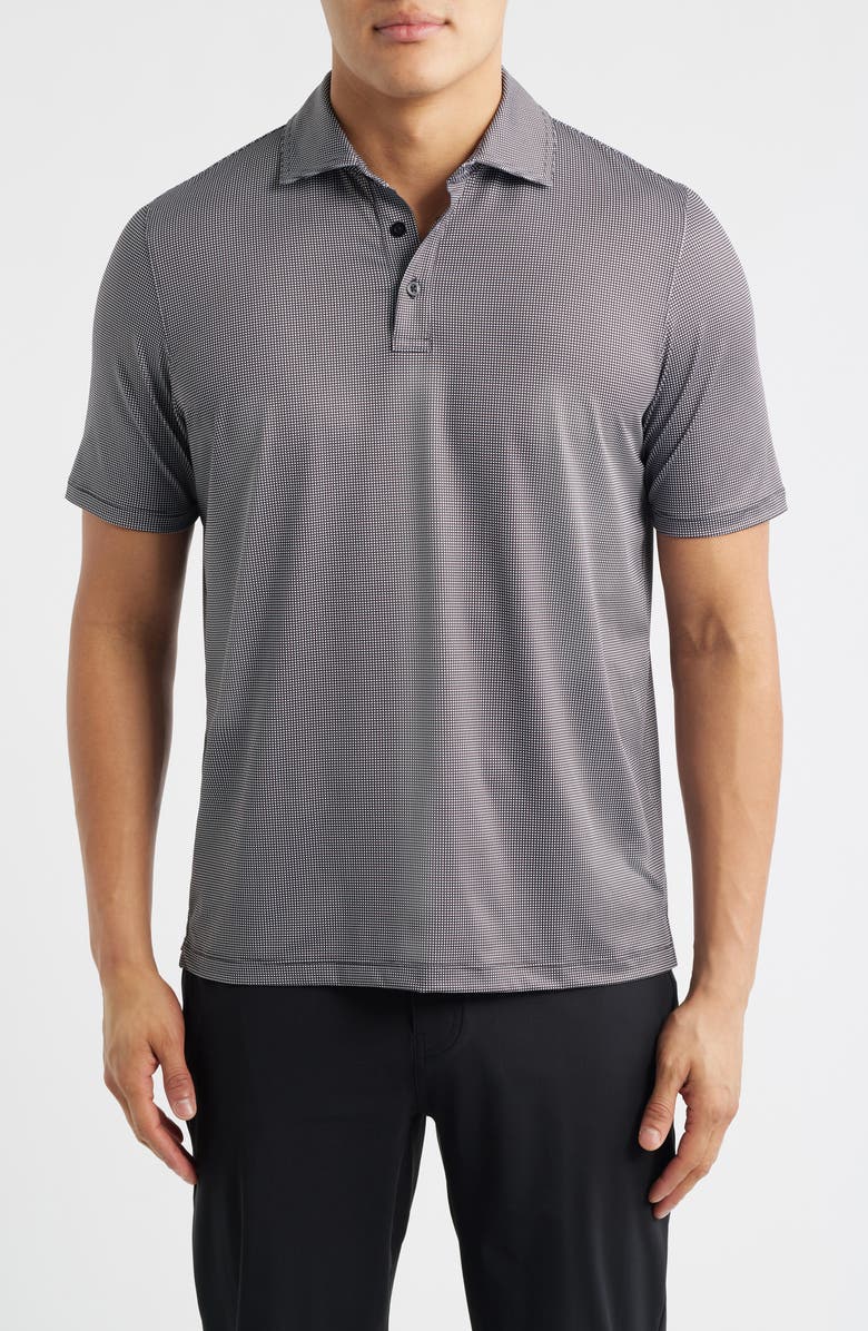 Johnston & Murphy XC+<sup>™</sup> Ace Micropattern Performance Golf Polo, Main, color, Black/ White Gingham