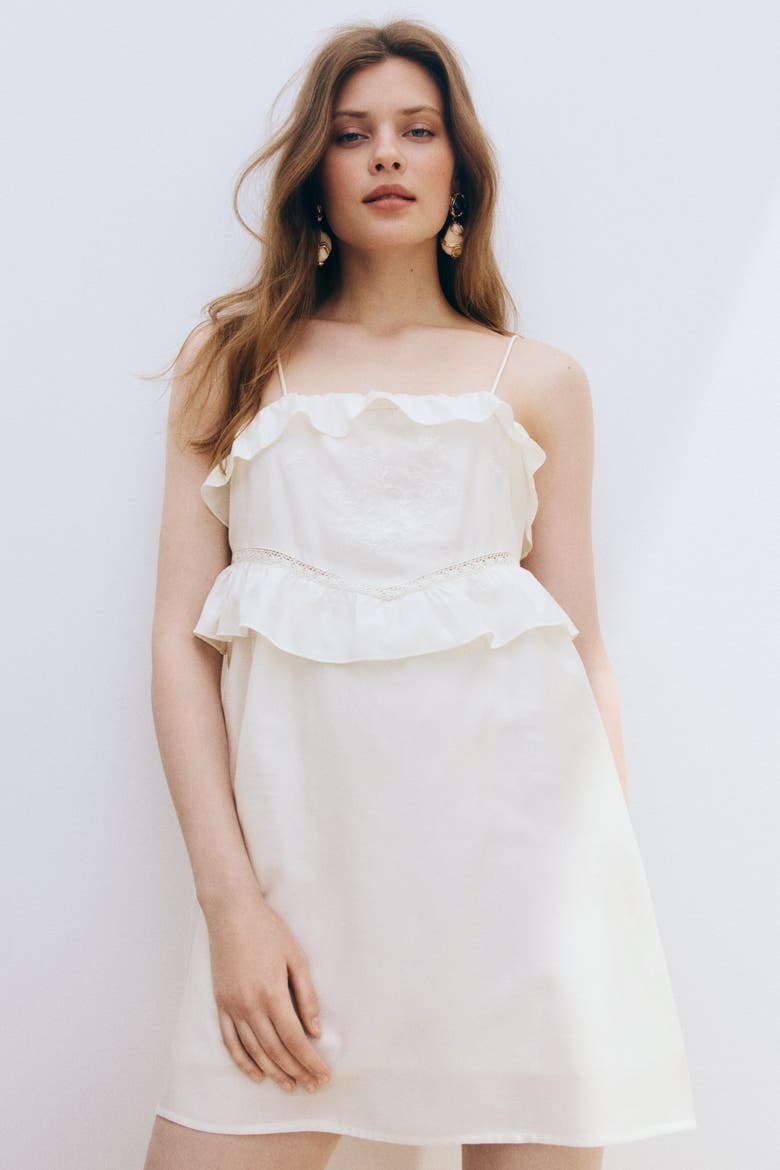 Frill-trimmed Strappy Dress, Main, color, Cream