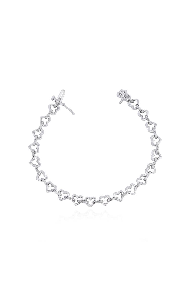Diamond Heart Link Bracelet, Main, color, Sterling Silver