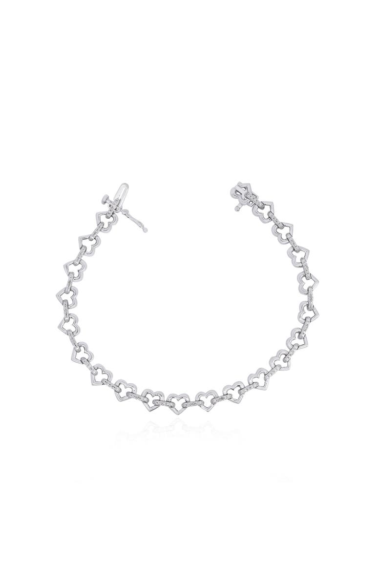 The Lovery Fine Jewelry Diamond Heart Link Bracelet, Main, color, Sterling Silver