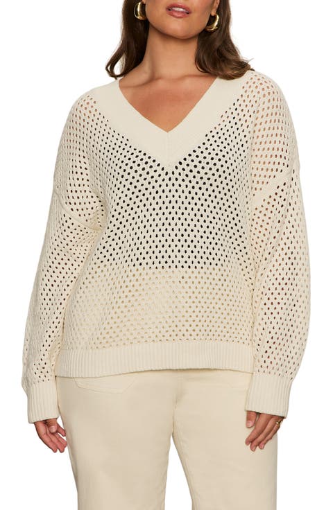 Airy Openwork Sweater (Plus)