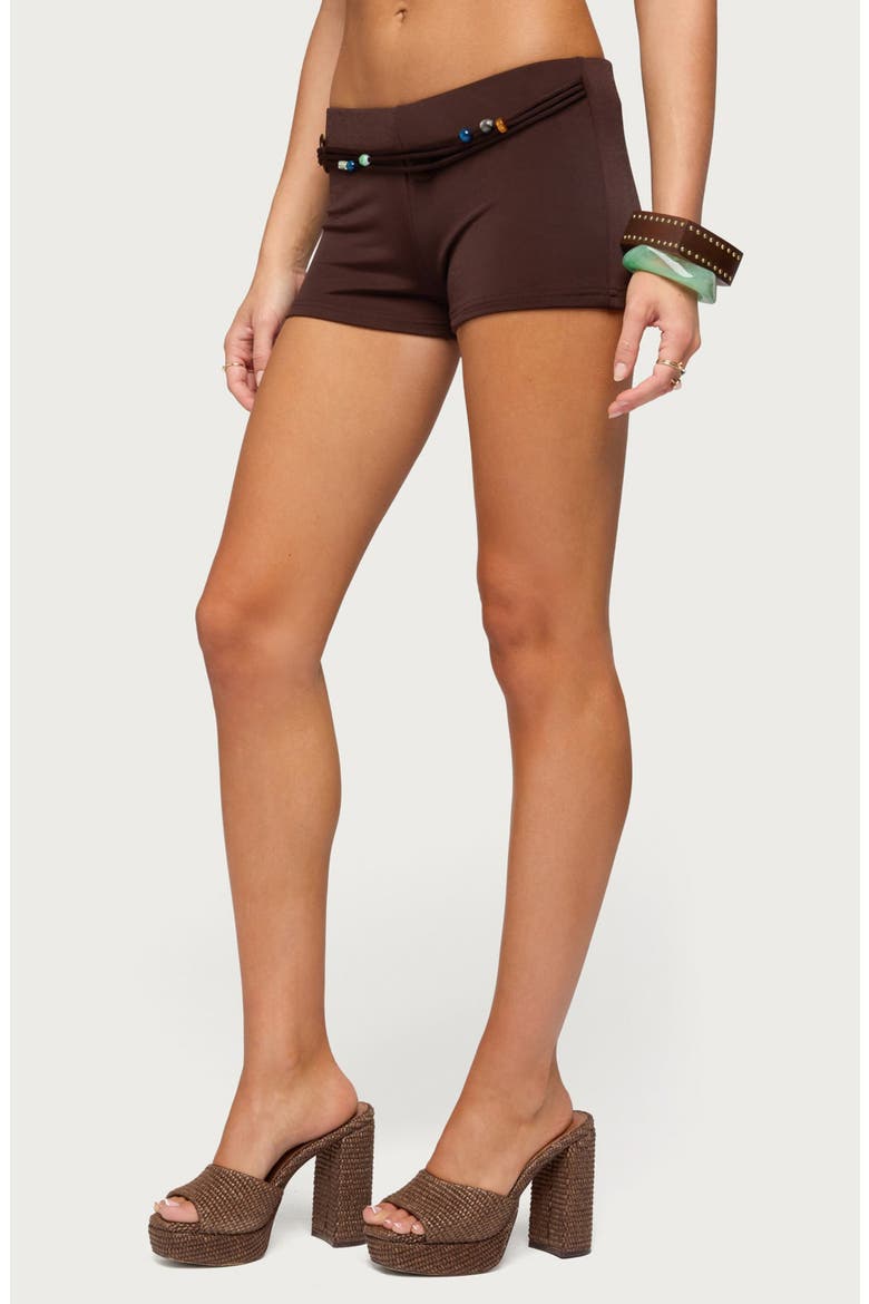 Janya Bead Belt Micro Shorts, Alternate, color, BROWN