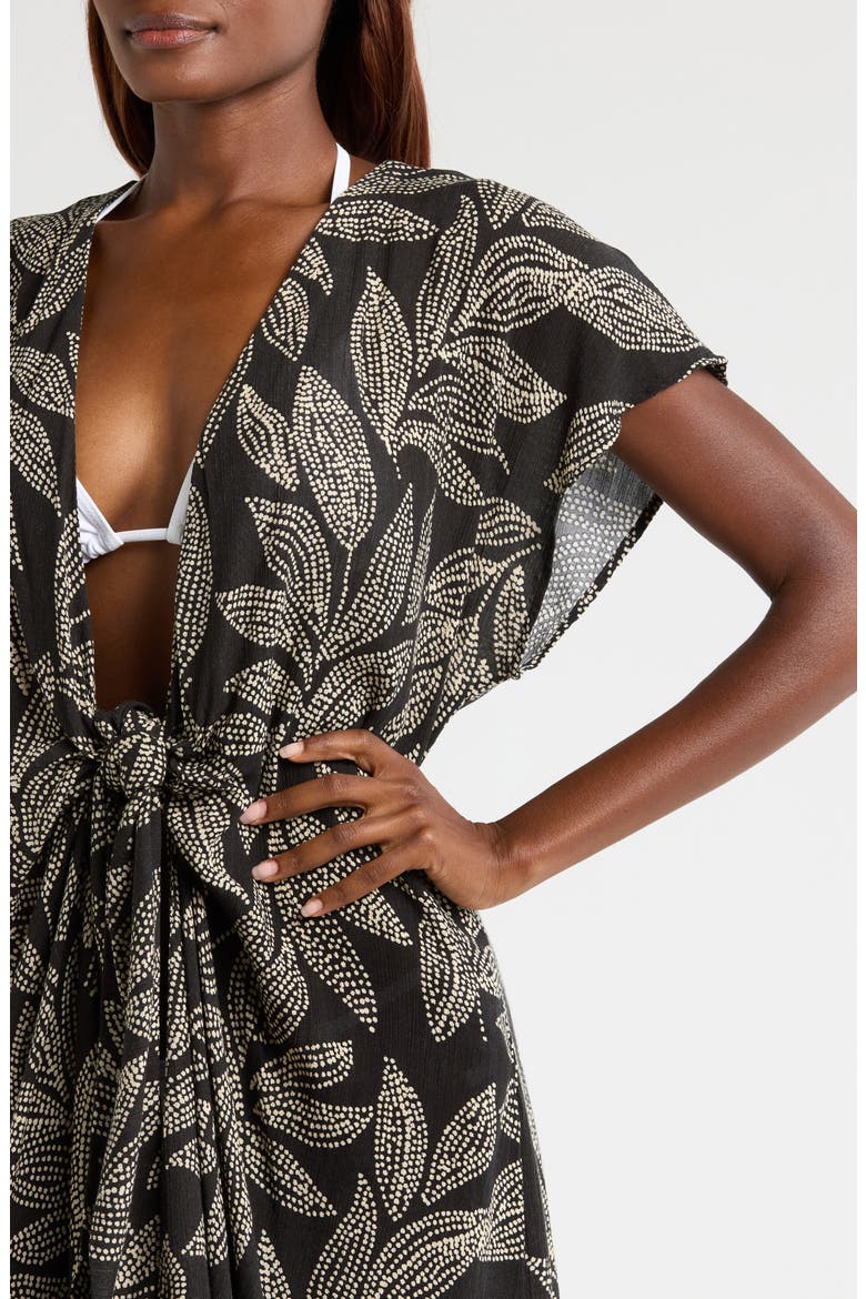 Tie Front Cover-Up, Alternate, color, BLACK CARTAGENA PRIN