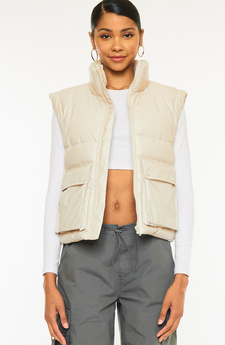 KanCan Frida Cropped Faux Leather Puffer Vest, Main, color, Cream