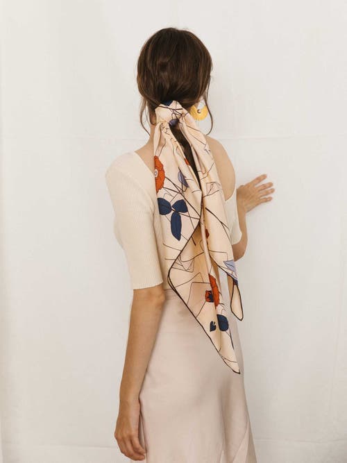 Lost Pattern Nyc "camellia" Large Silk Square Scarf In Neutral