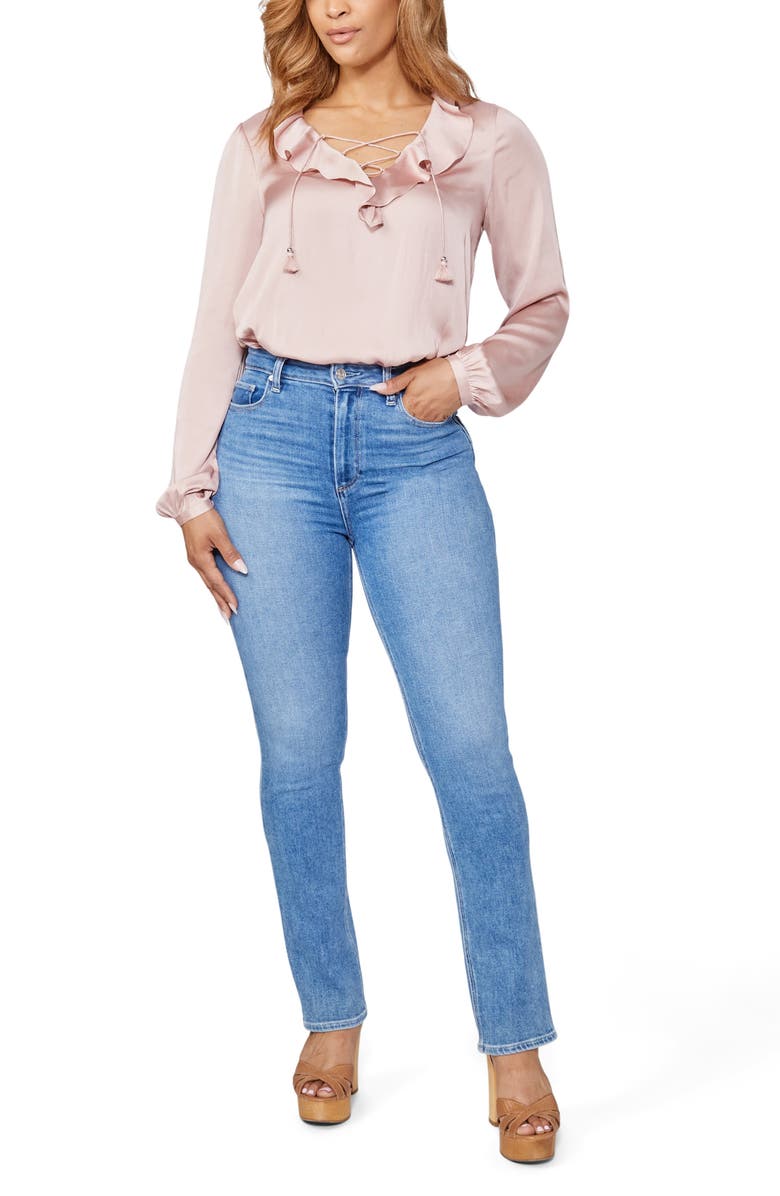 PAIGE Flaunt Knockout Curvy High Waist Straight Leg Jeans, Alternate, color,