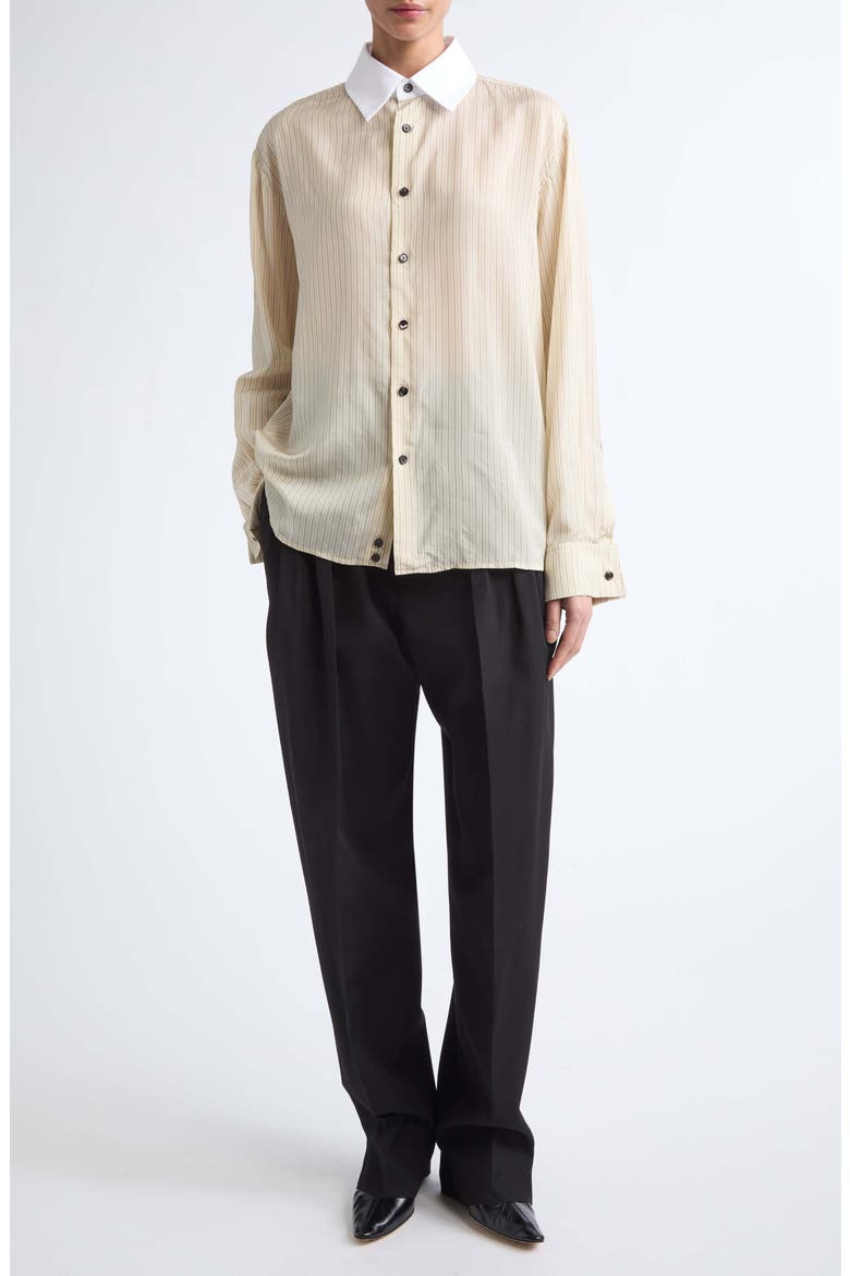 Contrast Collar Stripe Button-Up Shirt, Main, color, 9231 PARCHMENT/ BRUNEL