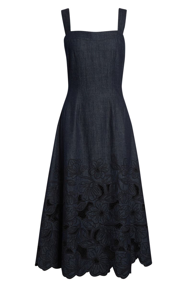 Veronica Beard Rosaura Eyelet Embroidery Denim Dress, Alternate, color, Indigo Rinse