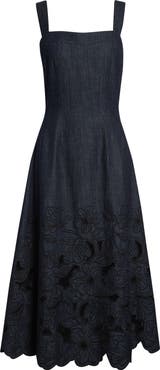 Veronica Beard Rosaura Eyelet Embroidery Denim Dress