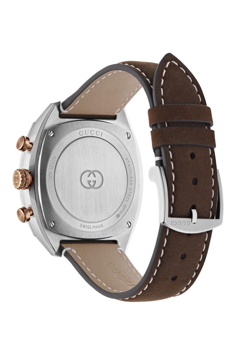 Interlocking Chronograph Leather Strap Watch, Alternate, color, BLACK/ BROWN
