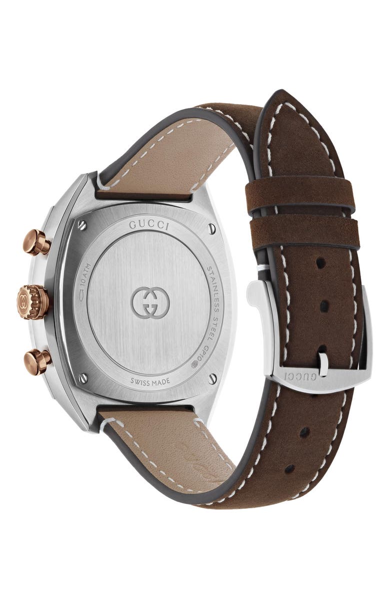 Gucci Interlocking Chronograph Leather Strap Watch, Alternate, color, Black/ Brown