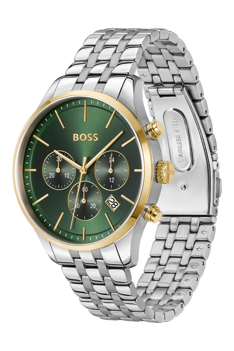 Avery Chronograph Bracelet Watch, 42mm, Alternate, color, SILVER/ GREEN