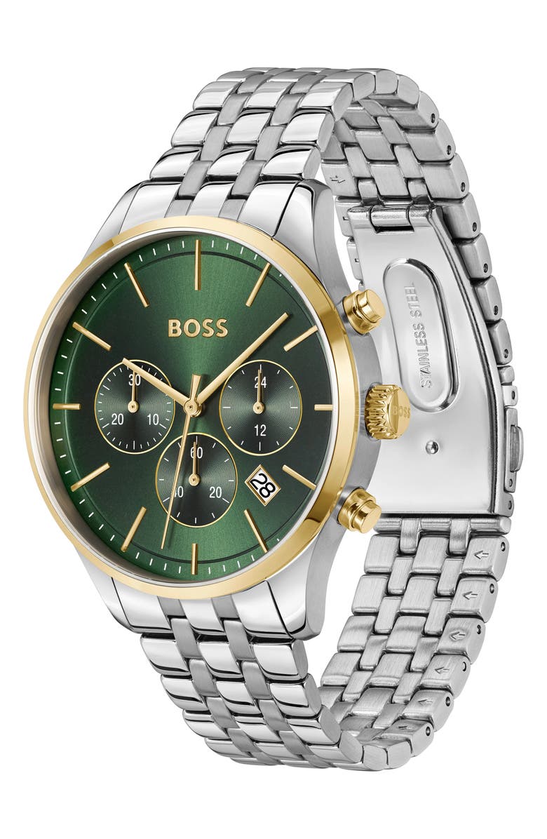 BOSS Avery Chronograph Bracelet Watch, 42mm, Alternate, color, Silver/ Green
