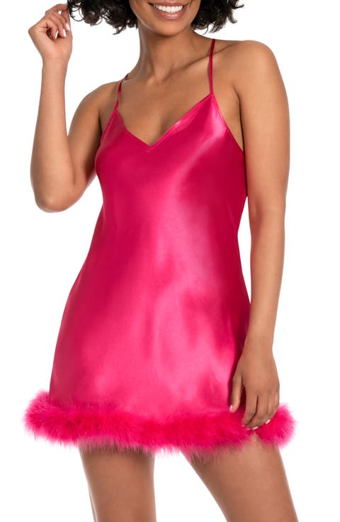 Hollie Feather Trim Satin Chemise (Nordstrom Exclusive)