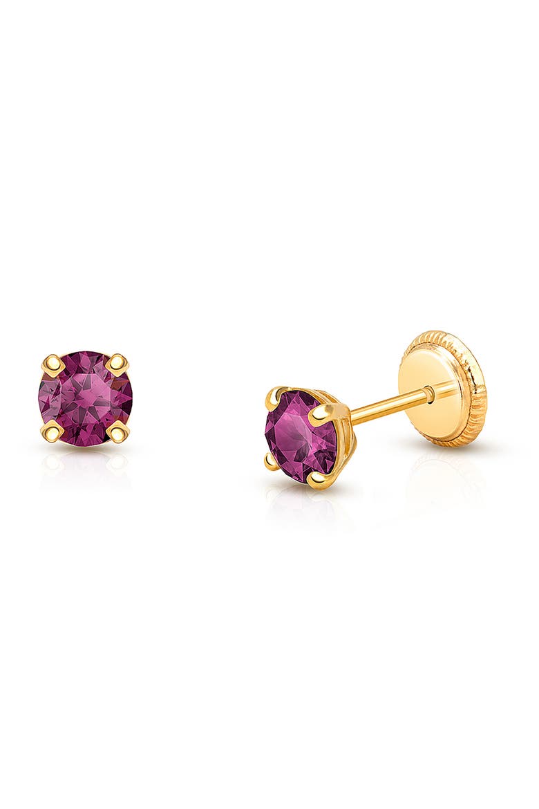 14k Gold 4mm Crystal Birthstone Stud Screw Back Earrings, Main, color, February