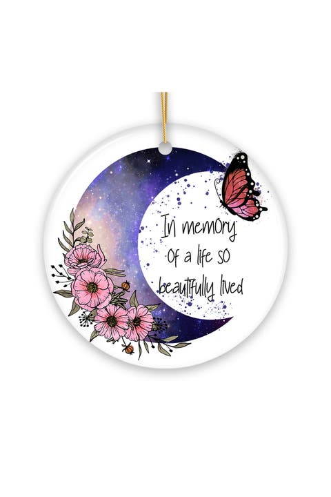 Celestial Moon Butterfly Floral Memorial Ornament