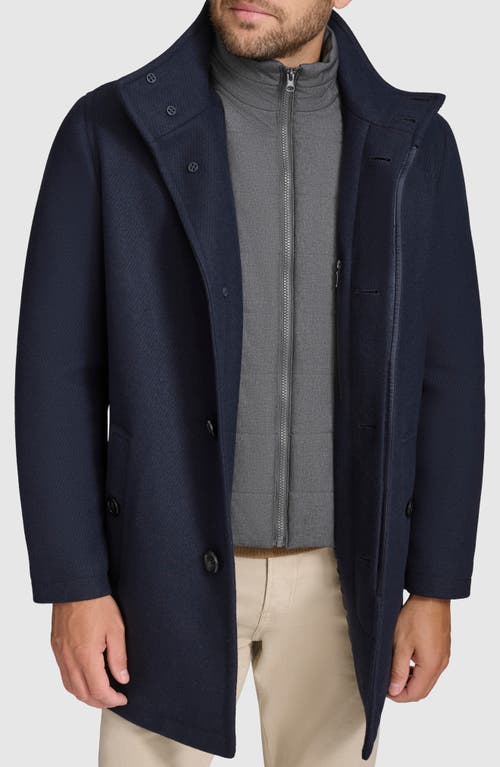 Andrew Marc Wool Blend Twill Car Coat In Blue