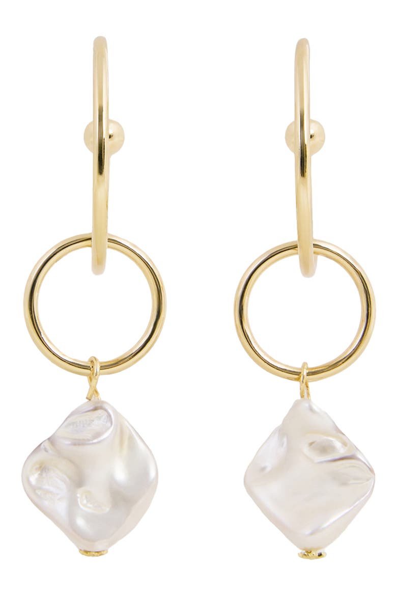 Faux Pearl Drop Hoop Earrings, Main, color, GOLD/ FAUX PEARL