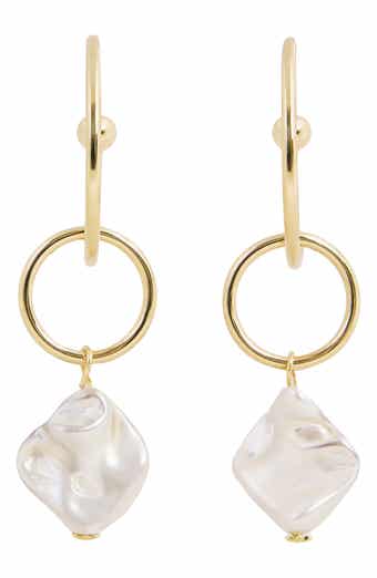 Faux Pearl Drop Hoop Earrings