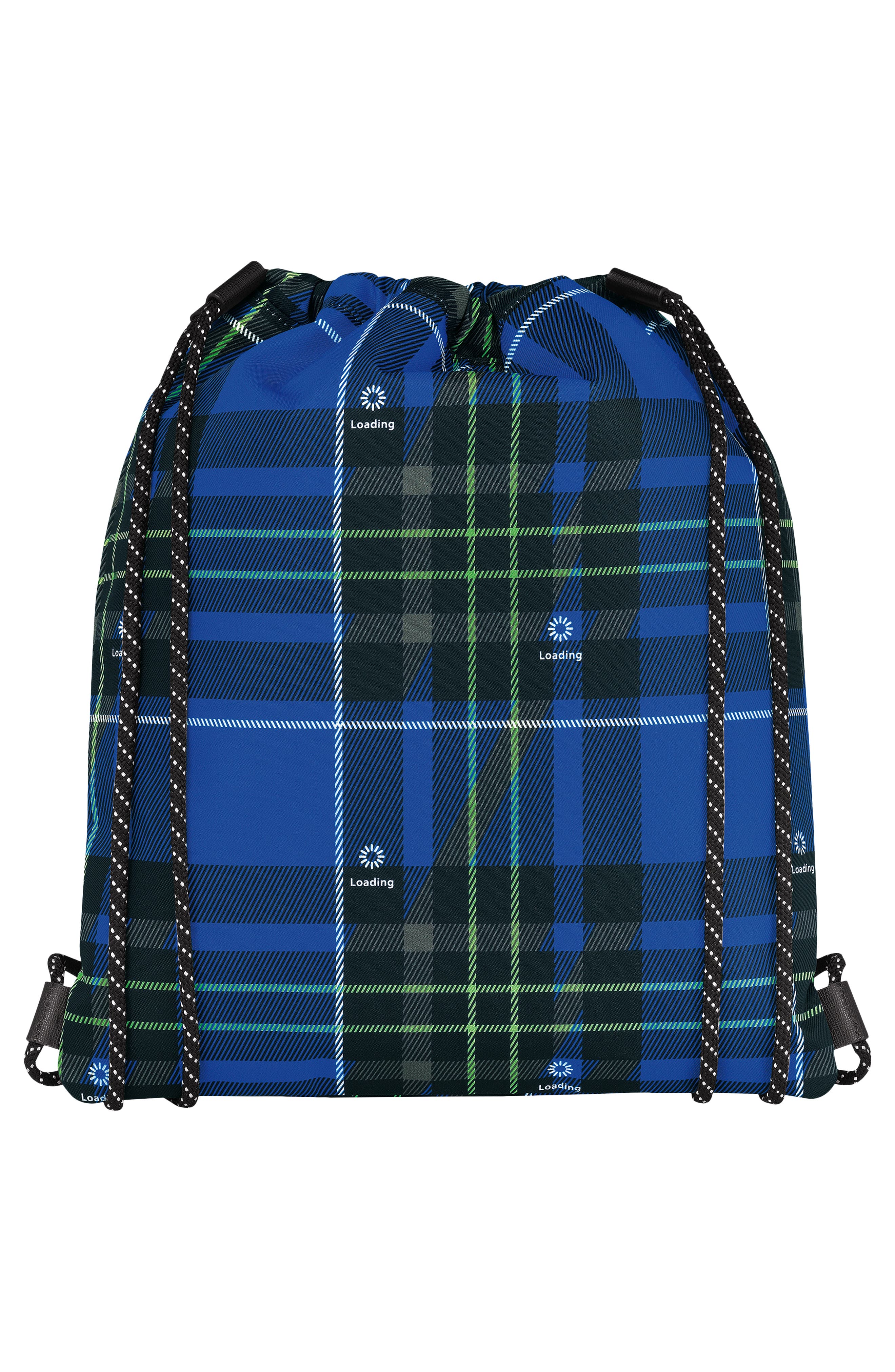 Longchamp Green District Tartan Drawstring Backpack, Alternate, color, Blue