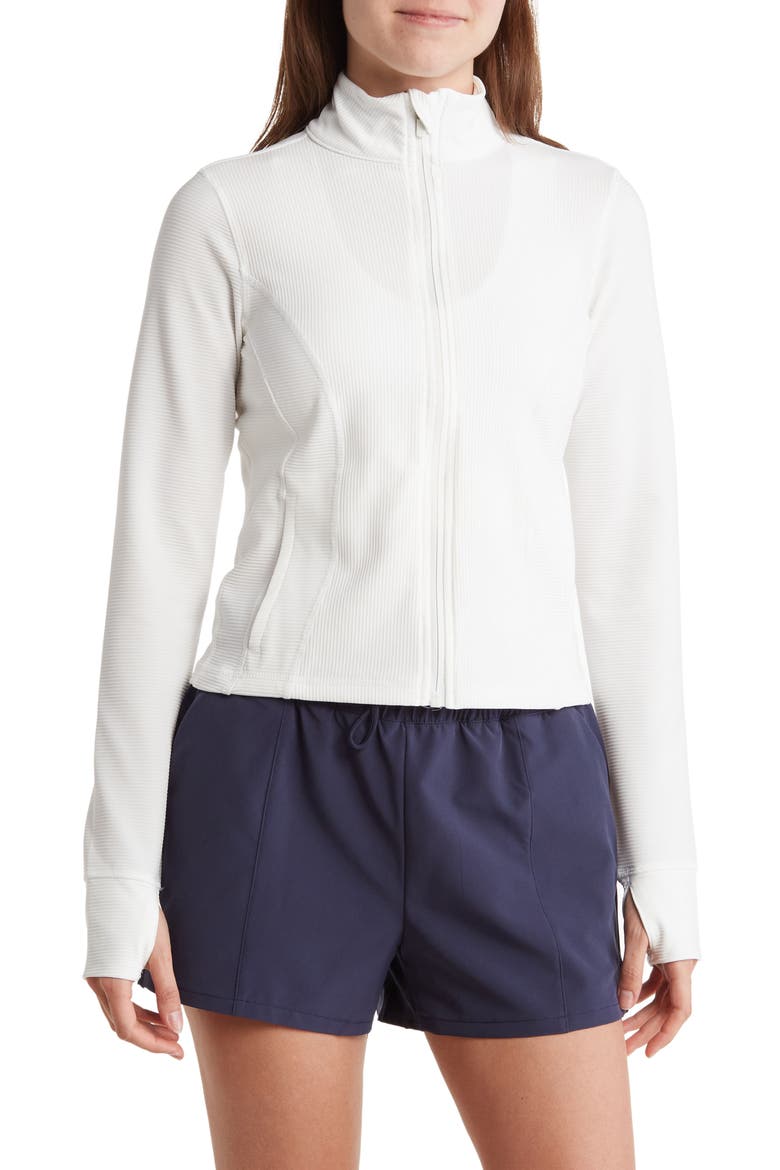 Rib Interlink Zip Front Active Jacket, Main, color, EGRET