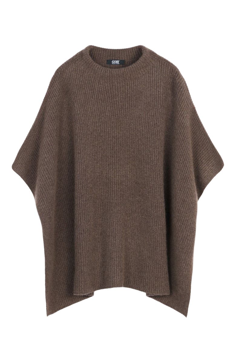 GOBI Mongolian Cashmere Rib-Knit Cashmere Poncho, Alternate, color, Cocoa