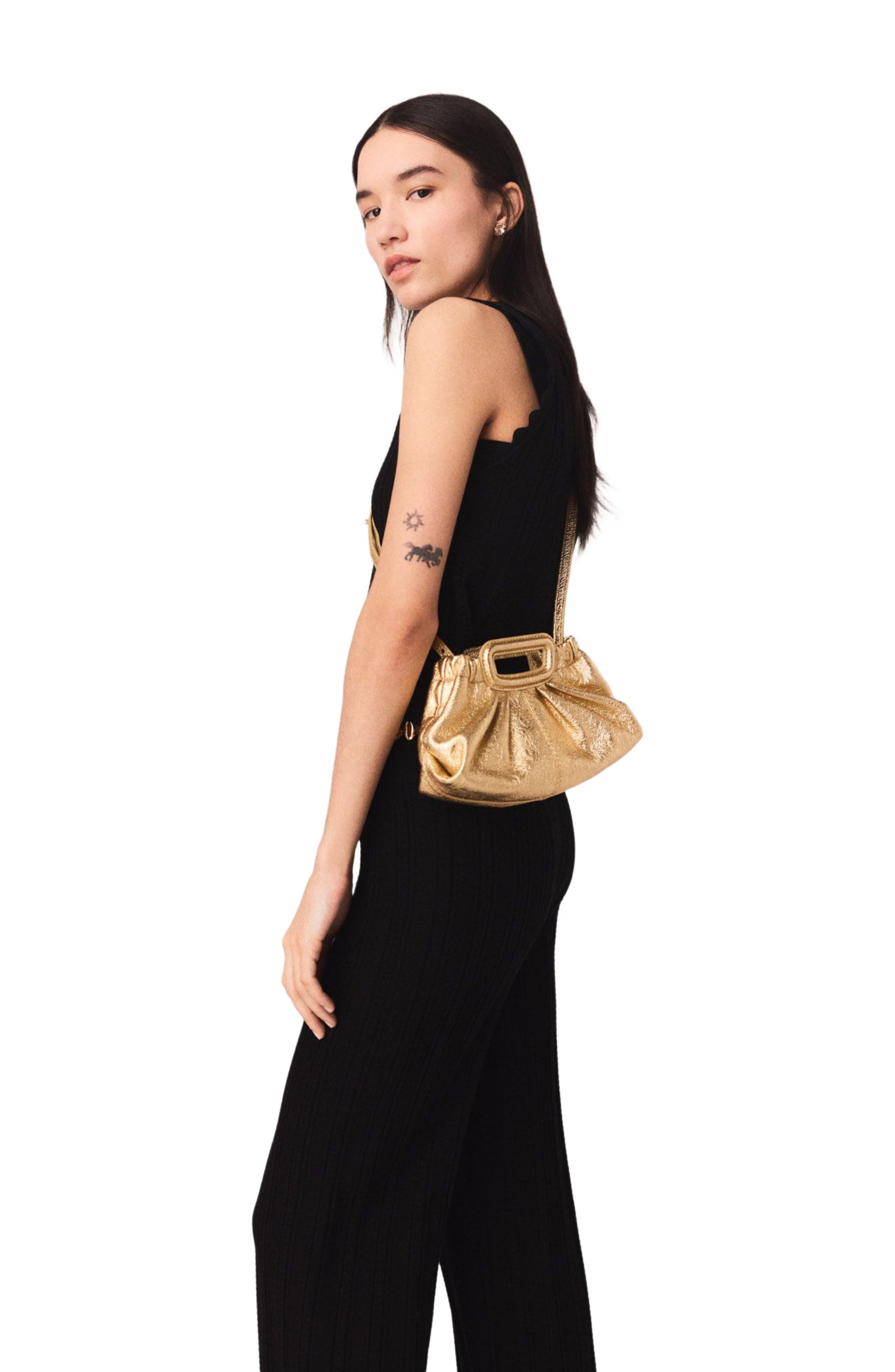 maje Metallic leather Milpli mini Clutch, Alternate, color, Gold