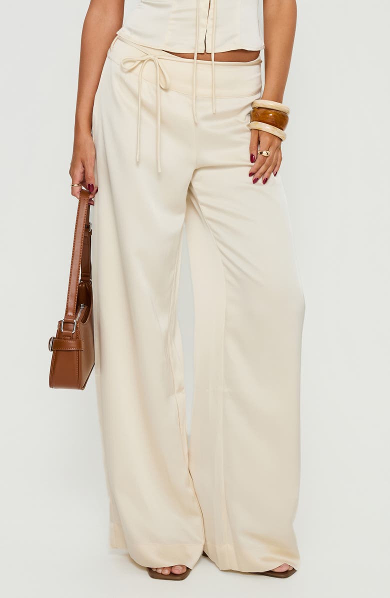 Princess Polly Aubrette Satin Wide Leg Pants, Alternate, color, Cream