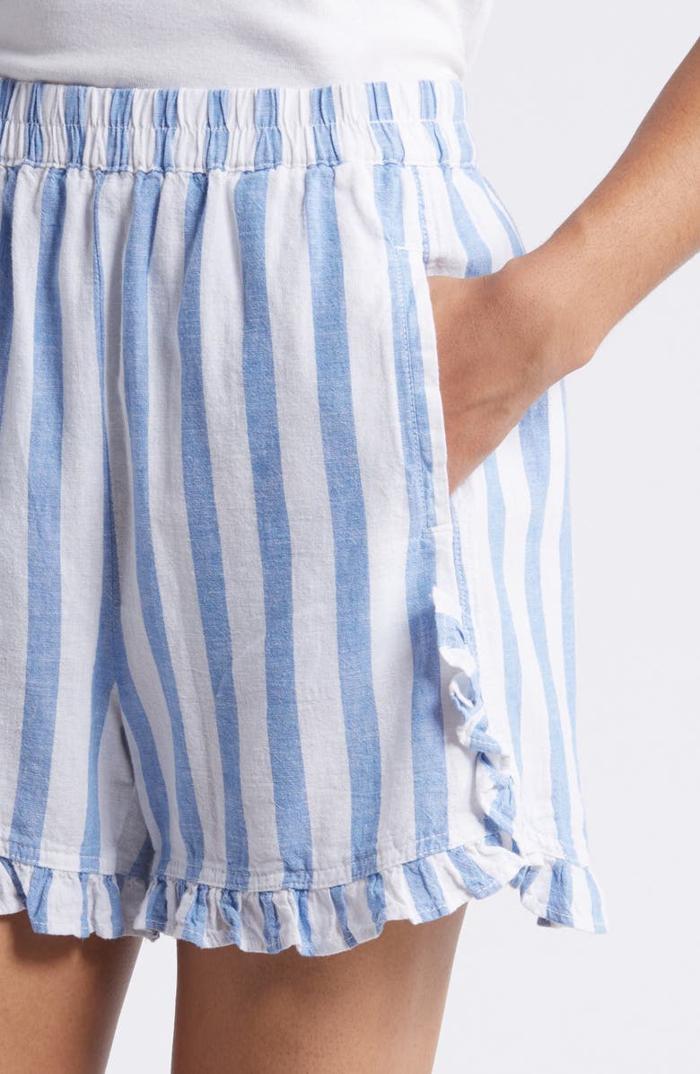 beachlunchlounge Leia Stripe Ruffle Hem Linen & Cotton Shorts, Alternate, color, 