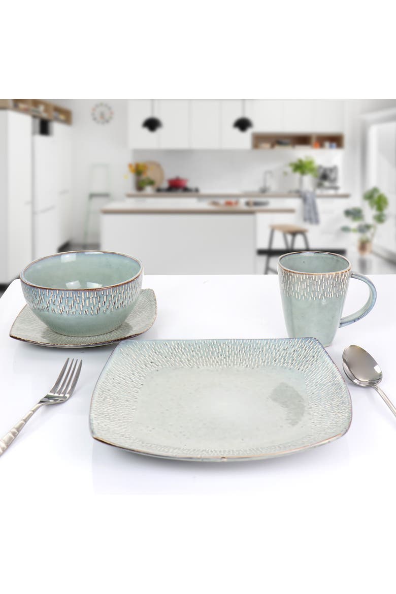 16 Piece Stoneware Dinnerware Set Service for 4, Alternate, color, Grey