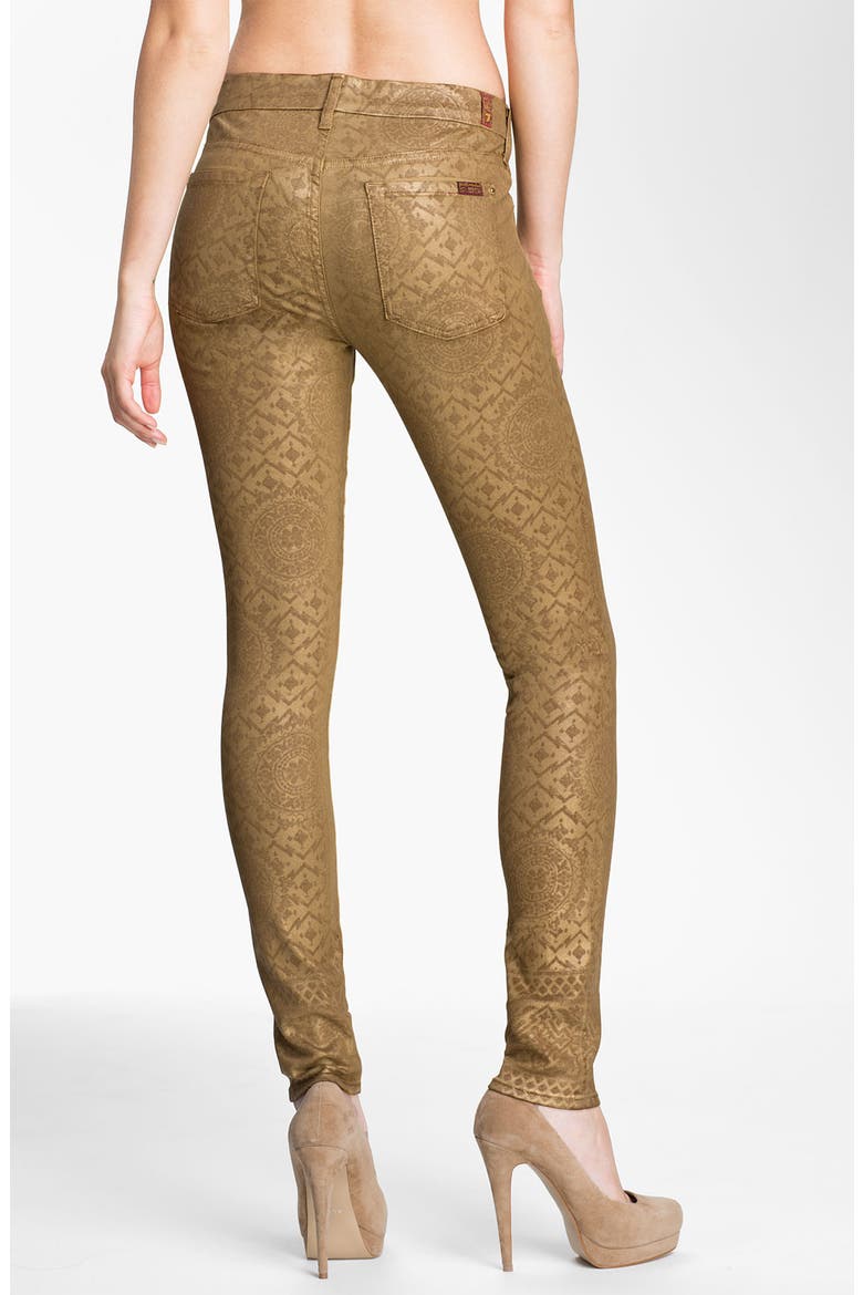 7 For All Mankind® Coated Print Skinny Jeans, Alternate, color, GOLD ARTISIAN