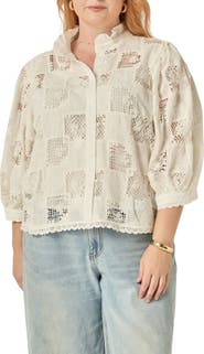 English Factory Embroidered Ruffle Button Shirt