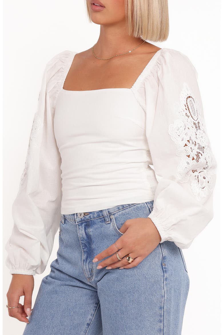 Angelica Lace Inset Long Sleeve Top, Alternate, color, WHITE