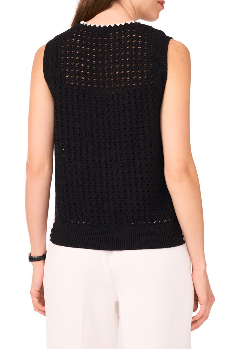 Pointelle Sleeveless Sweater, Alternate, color, RICH BLACK