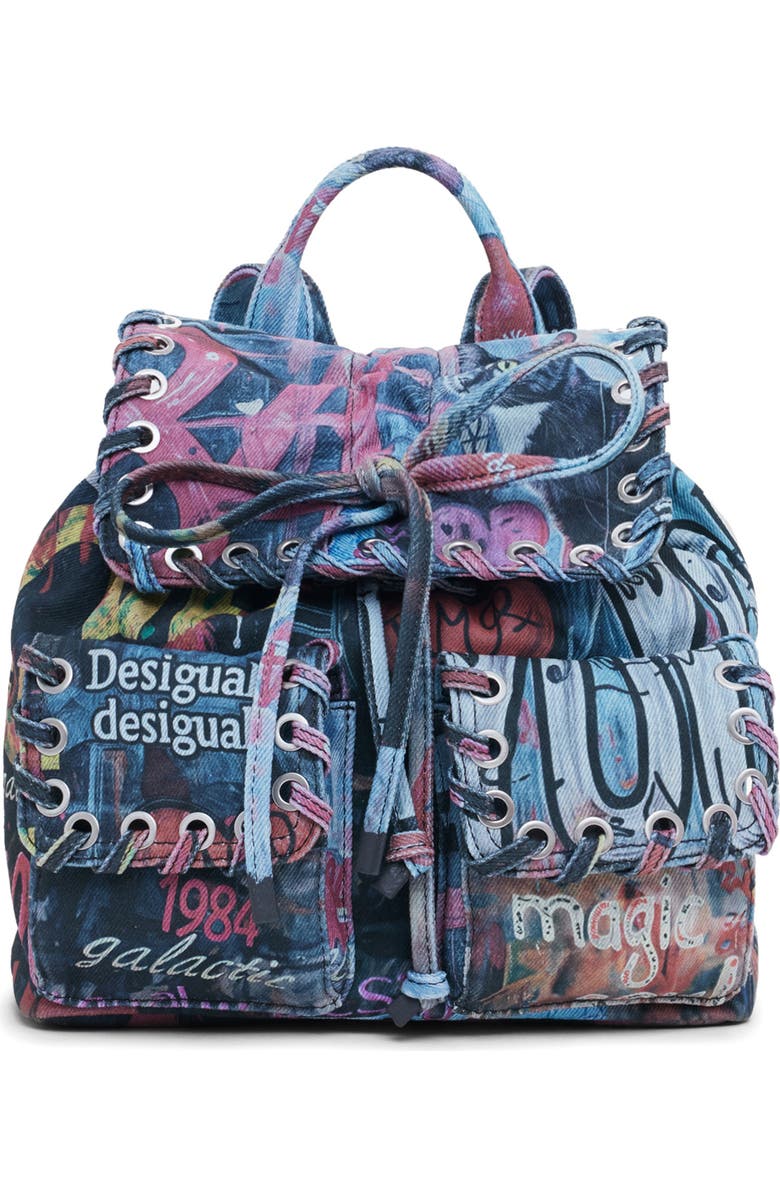 Desigual Mini Denim Lace-Up Backpack, Main, color,