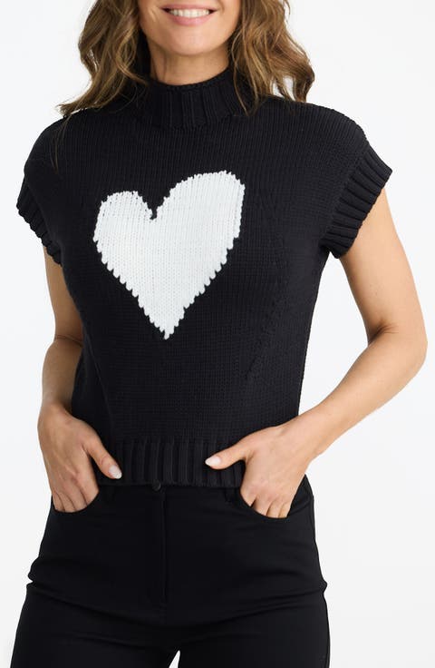 Heart to Heart Short Sleeve Cotton Blend Sweater