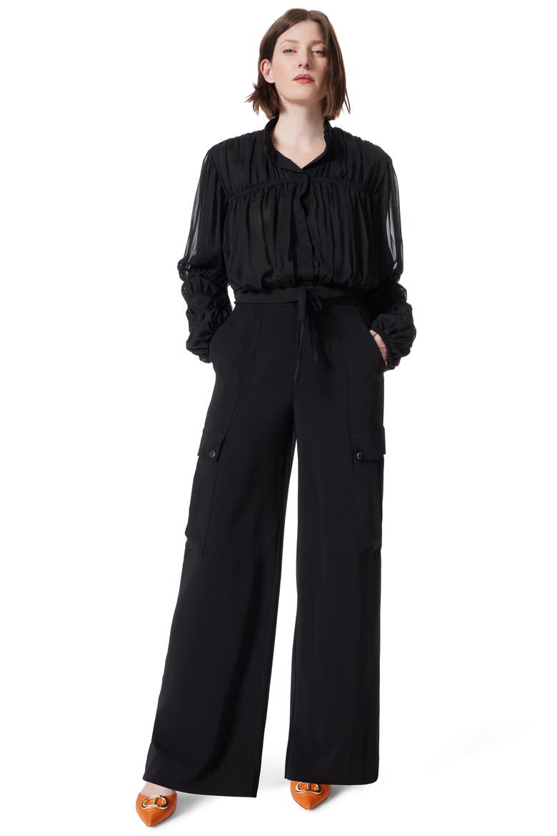 Smocked Chiffon Top, Alternate, color, BLACK