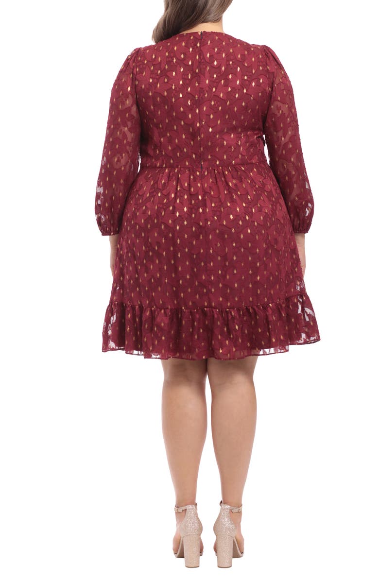 London Times Metallic Dot Long Sleeve Dress, Alternate, color, Fig/Gold