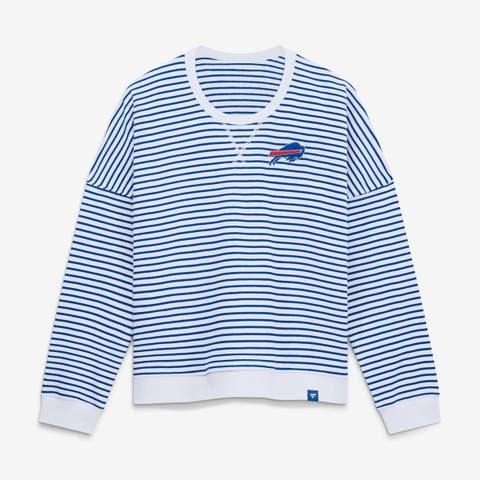 Women's Fanatics White/Royal Buffalo Bills Striped Oversized French Terry Sweatshirt