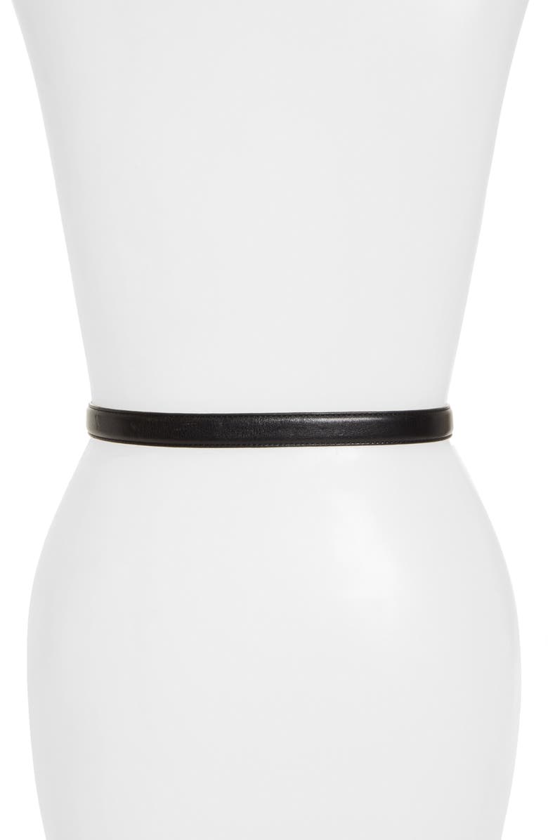 Nili Lotan Jane Leather Belt, Alternate, color, Black W/ Shiny Brass Buckle