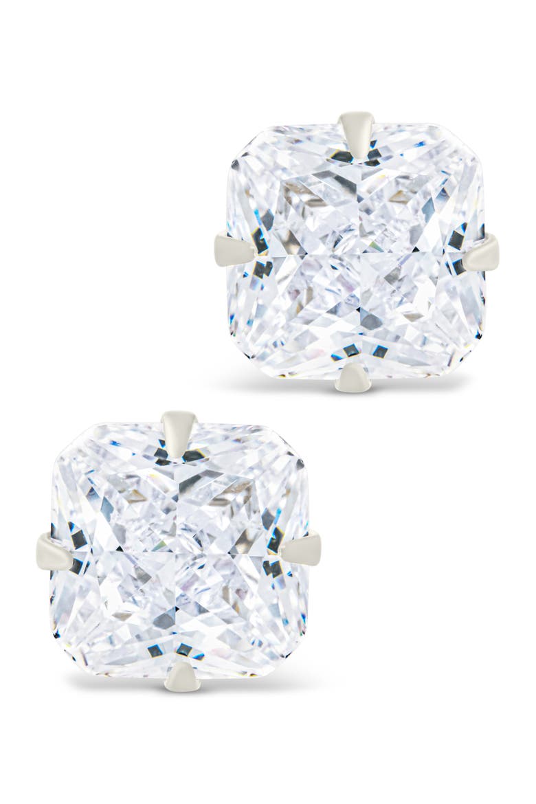 Radiant Cut Cubic Zirconia Stud Earrings, Alternate, color, SILVER