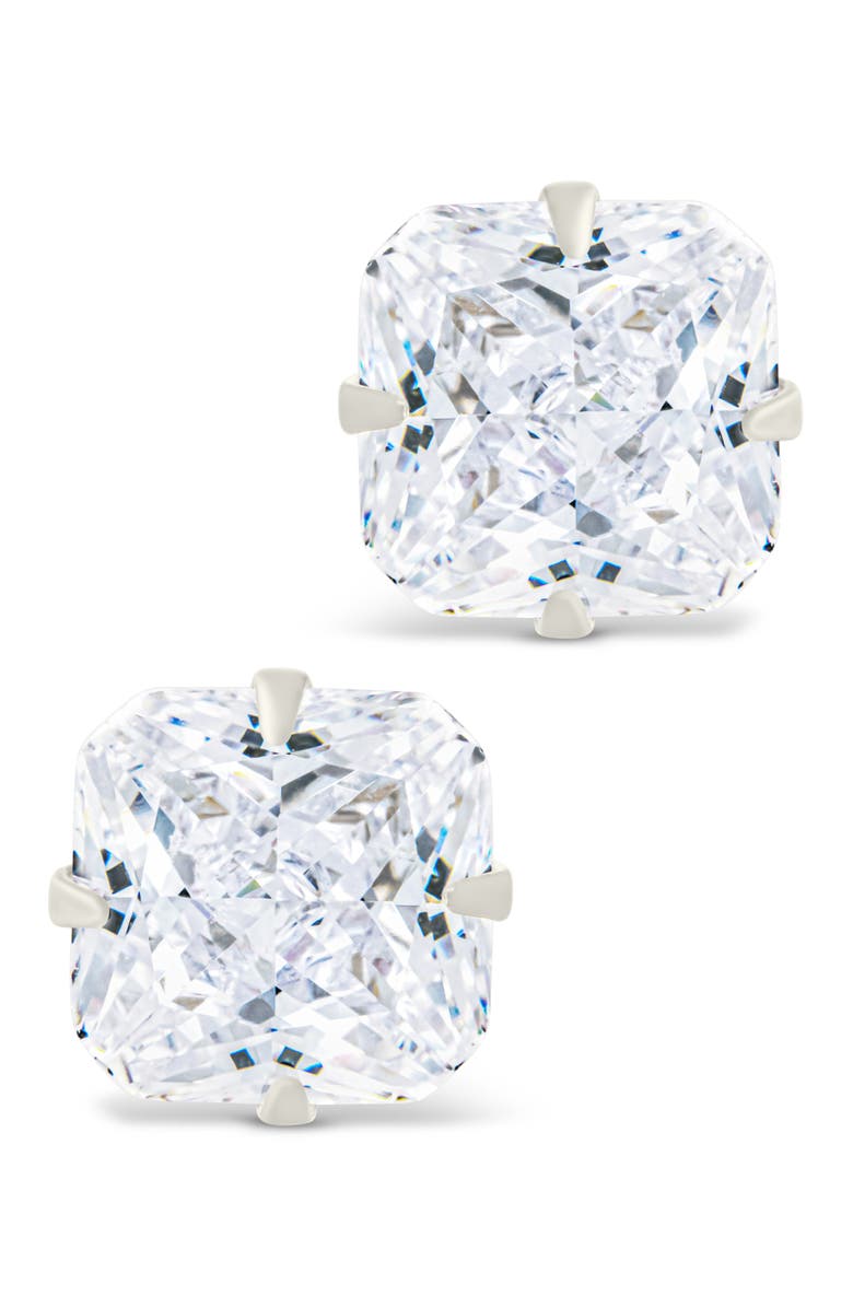 Sterling Forever Radiant Cut Cubic Zirconia Stud Earrings, Alternate, color, Silver