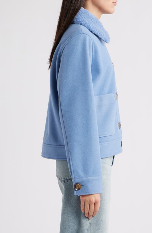 Sam Edelman Crop Jacket With Faux Shearling Collar In Blue