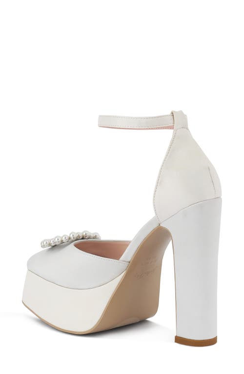 London Rag Maeissa Pearly Brooch Ankle Strap Platform Pump In White