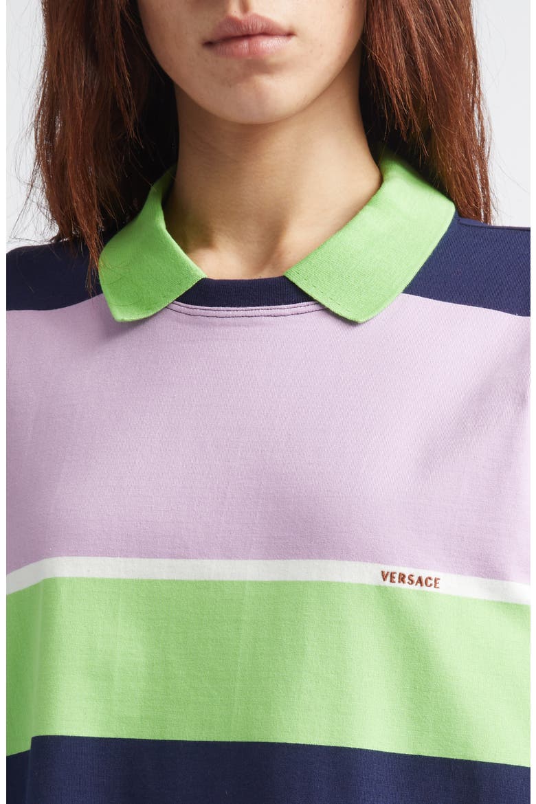 Stripe Cotton Jersey Polo, Alternate, color, BRIGHT PINK GREEN BLUE