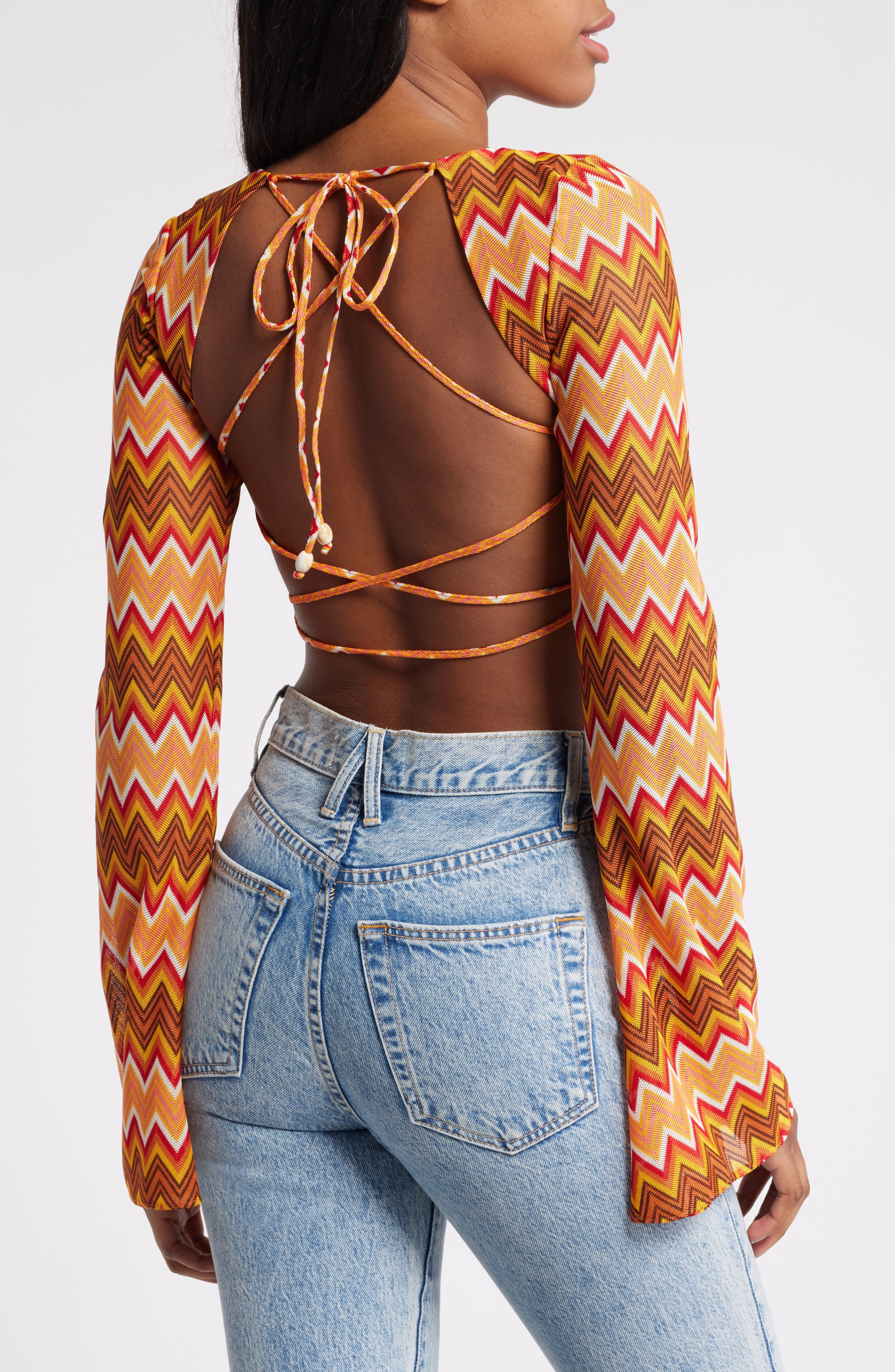 Lace-Up Back Crop Knit Top - image 2