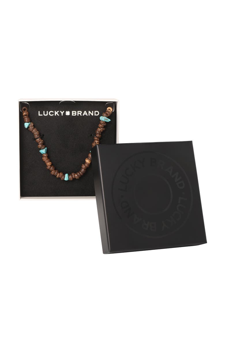 Lucky Brand Men's Wood & Turquoise Beaded 22 Necklace, Rustic Brown with Blue Chips, Alternate, color, Heishe, Turquoise