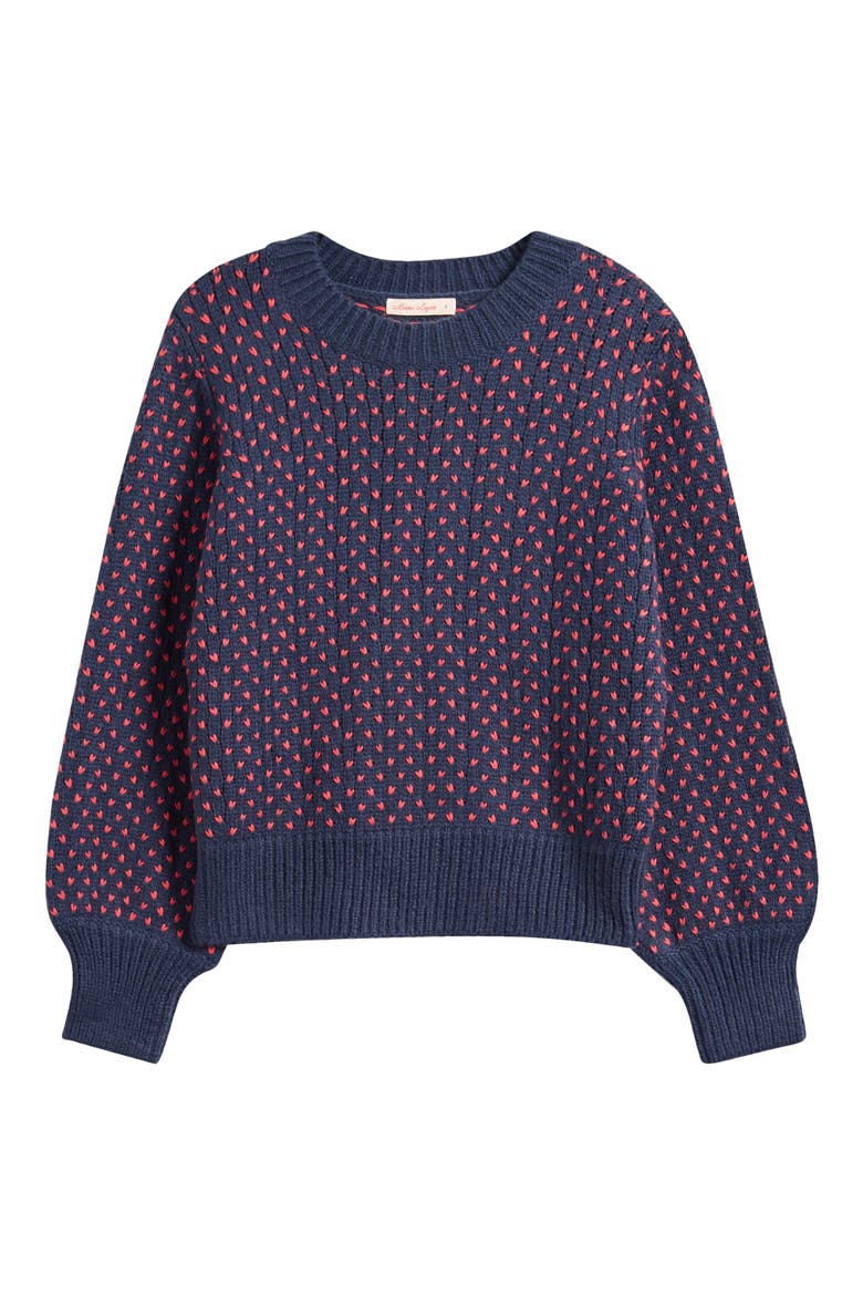 Alma Heart Stitch Crewneck Sweater, Alternate, color, NAVY/ RED