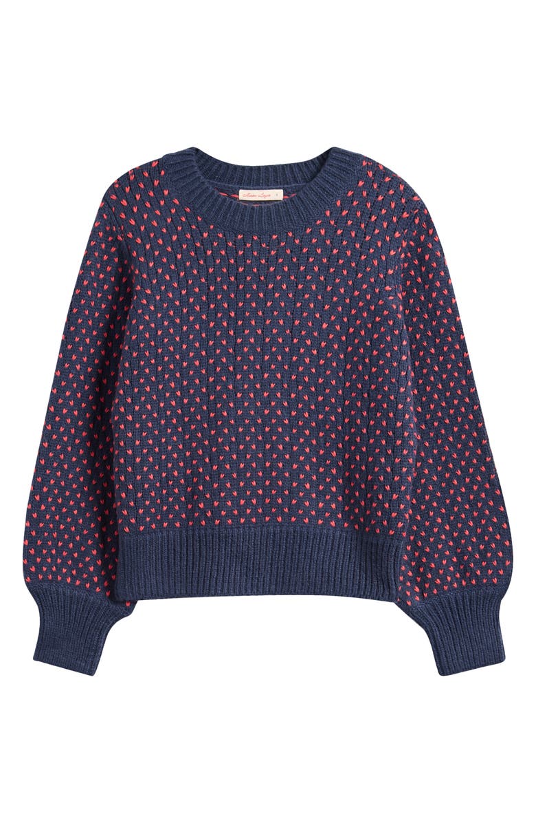 Marine Layer Alma Heart Stitch Crewneck Sweater, Alternate, color, Navy/ Red